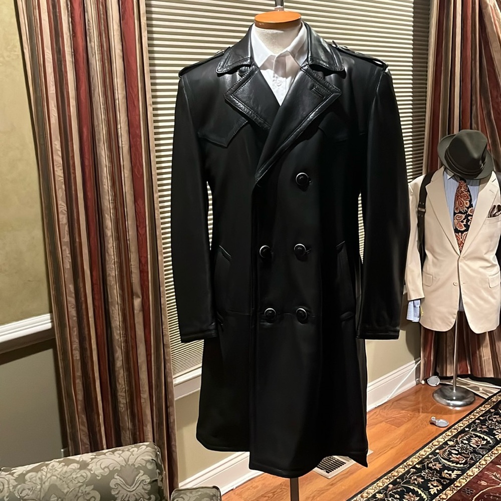 Versace Black Leather Trench Coat